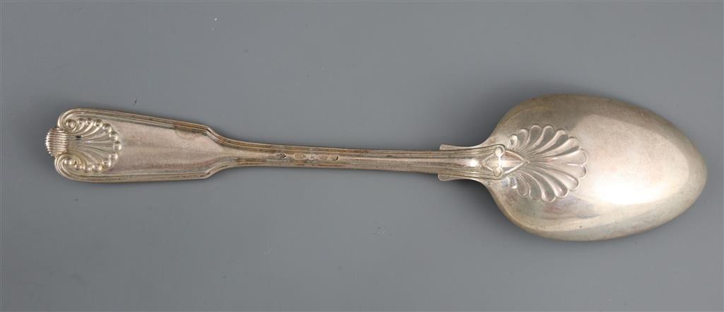 A set of eighteen Victorian silver double struck fiddle. thread and shell pattern dessert spoons, Emanuel Brothers,
